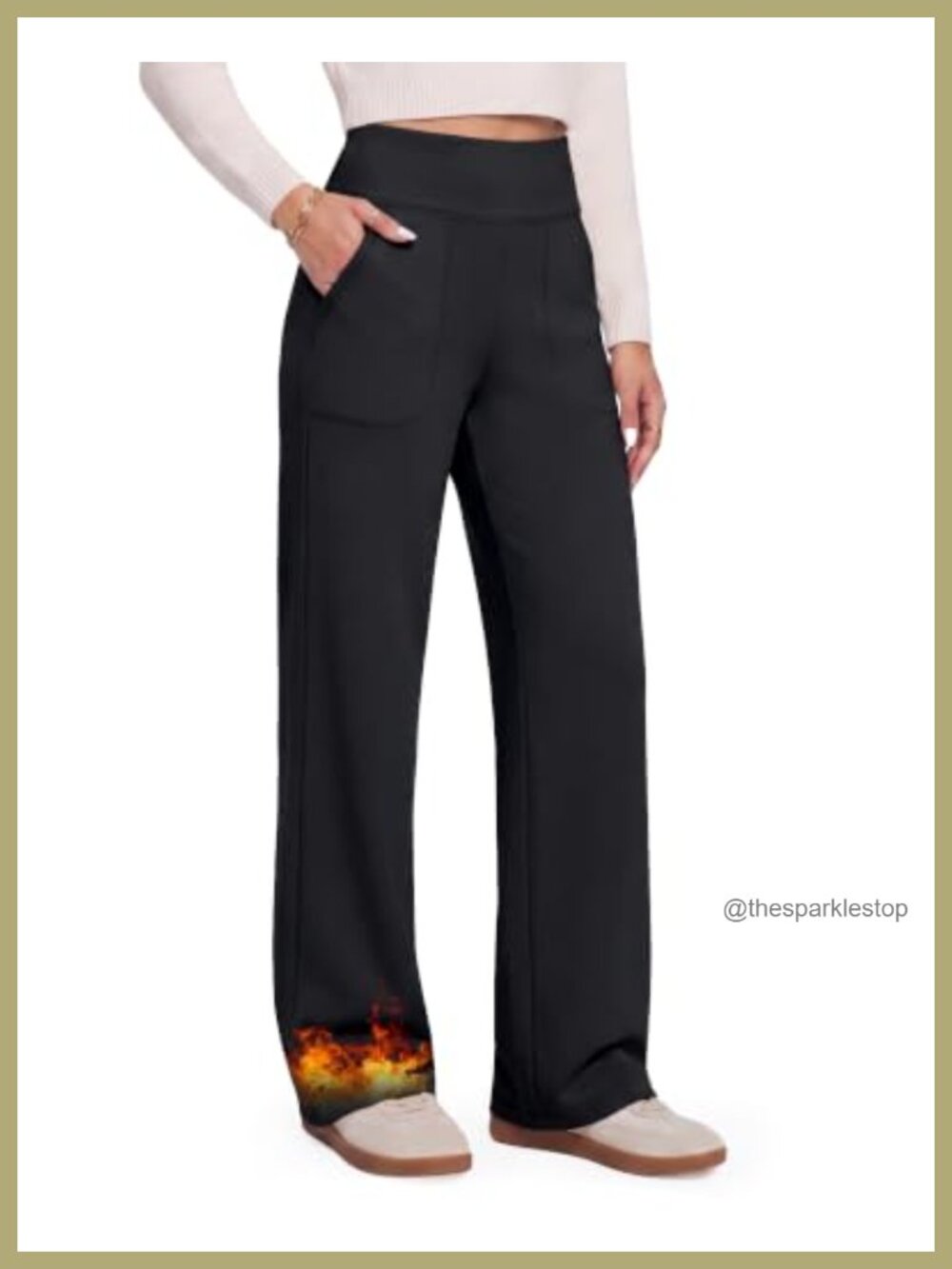 Fleece Lined Wide Leg Sweatpants High Waisted Pockets Women's